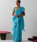 Blue plain chanderi saree