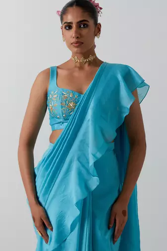 Blue plain chanderi saree