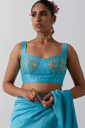 Blue plain chanderi saree