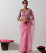 Pink plain chanderi saree