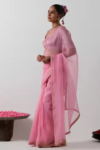 Pink plain chanderi saree