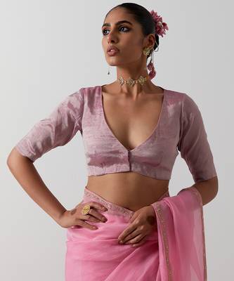 Pink plain chanderi saree 3