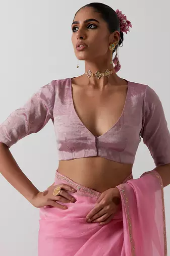 Pink plain chanderi saree