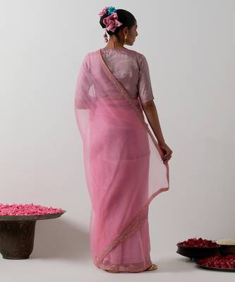 Pink plain chanderi saree 4