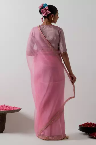 Pink plain chanderi saree