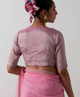 Pink plain chanderi saree 5
