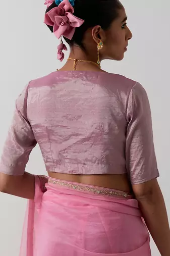 Pink plain chanderi saree