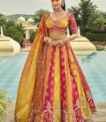 Multicolor Art Silk with Embroidered Cut Work Readymade Bridal Lehenga Choli - Full Stitched Free size