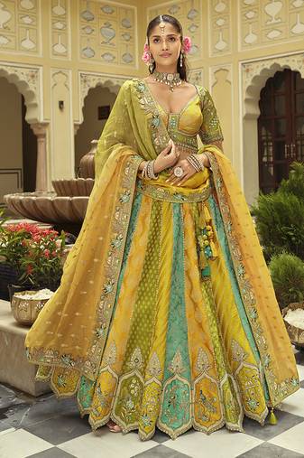 Multicolor Art Silk with Embroidered Cut Work Readymade Bridal Lehenga Choli- Full Stitched Free size