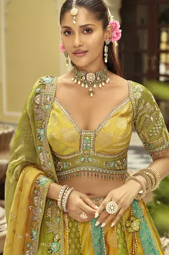 Multicolor Art silk blend Embroidered Work Bridal Lehenga Choli