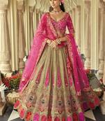 Beige Art Silk with Embroidered Cut Work Readymade Bridal Lehenga Choli- Full Stitched Free size