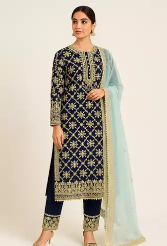 Heavy party wear embroidered straight suit