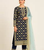 Heavy party wear embroidered straight suit