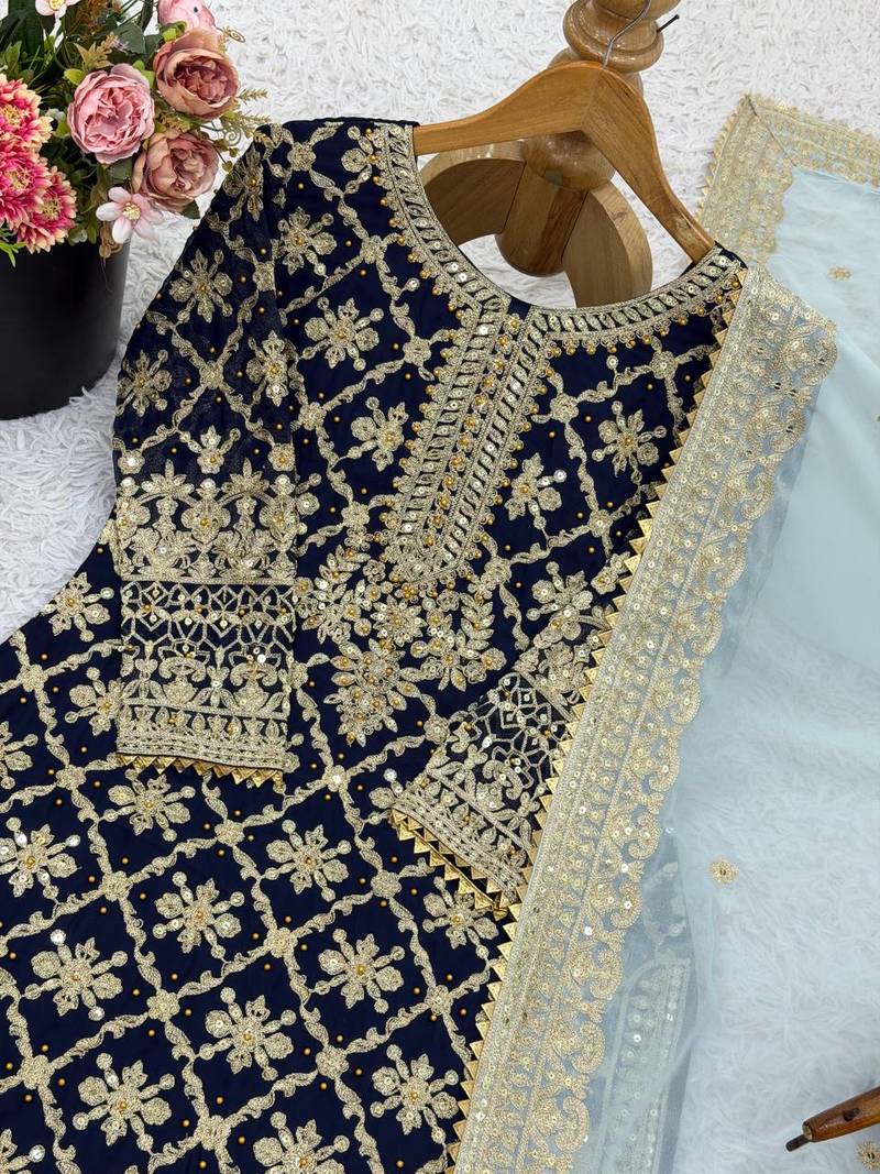 Heavy party wear embroidered straight suit