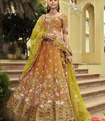 Orange Art Silk with Embroidered Cut Work Readymade Bridal Lehenga Choli- Full Stitched Free size