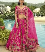 Rani Pink Art Silk with Embroidered Cut Work Readymade Bridal Lehenga Choli- Full Stitched Free size