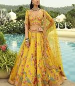 Yellow Art Silk with Embroidered Cut Work Readymade Bridal Lehenga Choli- Full Stitched Free size