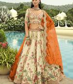 Cream Art Silk with Embroidered Cut Work Readymade Bridal Lehenga Choli- Full Stitched Free size