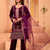 Purple velvet sequin embroidery work suit pant with dupatta