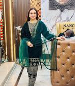 Styleylish velvet sequence embroidery work suit pant with dupatta