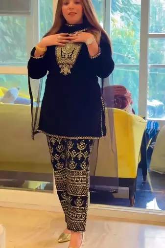 velvet sequence embroidery work suit pant with dupatta