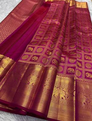 magenta banarasi art silk woven saree with blouse 1