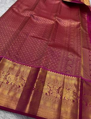magenta banarasi art silk woven saree with blouse 3