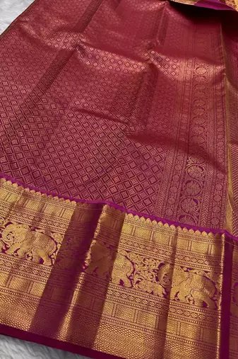 magenta banarasi art silk woven saree with blouse
