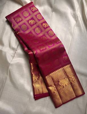 magenta banarasi art silk woven saree with blouse 4