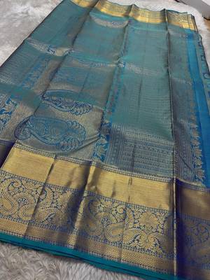 blue banarasi art silk woven saree with blouse 2