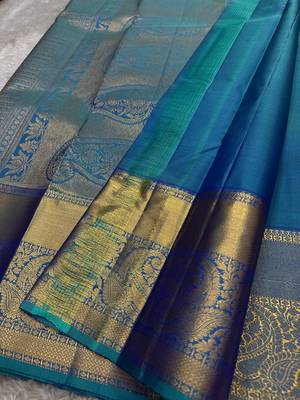 blue banarasi art silk woven saree with blouse 3