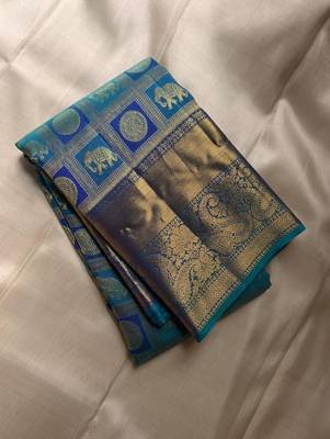 blue banarasi art silk woven saree with blouse 5