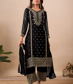 Black embroidery sequin work top pent with dupatta set