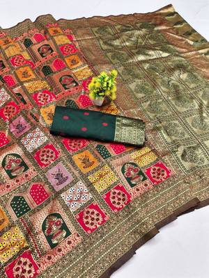 colorful banarasi art silk wedding saree with blouse 1