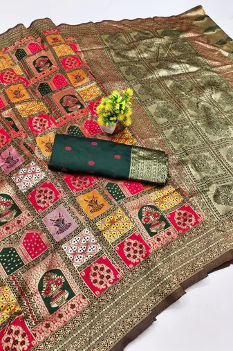 New Designer Colorful Woven Art Silk Wedding Wear Saree Set For Women's 