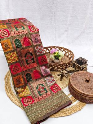 colorful banarasi art silk wedding saree with blouse 2