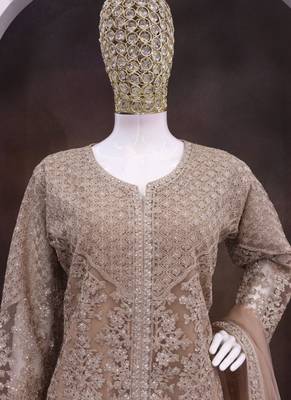 Beige net embroidered sequence designer sharara suit 3