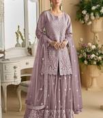 Onion pink net embroidered sequence designer sharara suit