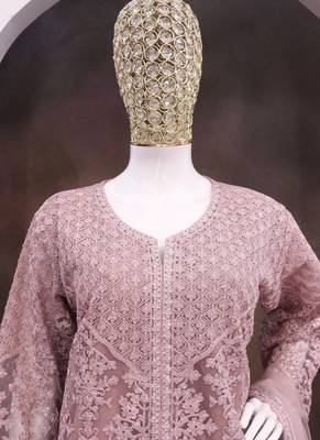 Onion pink net embroidered sequence designer sharara suit 3