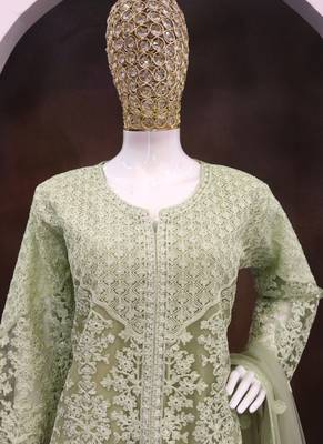 Lime green net embroidered sequence designer sharara suit 3