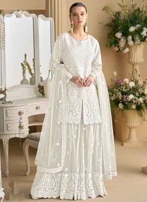 Off white net embroidered sequence designer Palazzo suit 1
