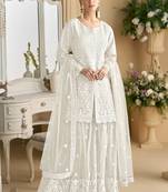 Off white net embroidered sequence designer Palazzo suit
