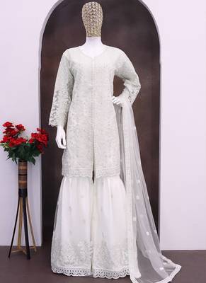 Off white net embroidered sequence designer Palazzo suit 2
