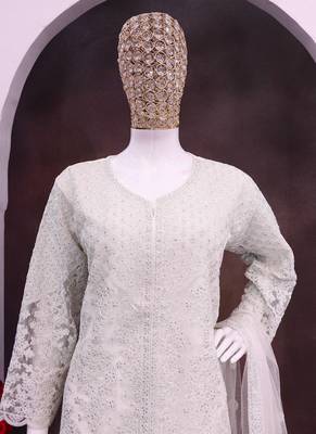 Off white net embroidered sequence designer Palazzo suit 3