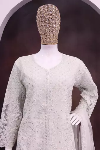 Off white net embroidered sequence designer Palazzo suit