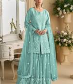 Turquoise net embroidered sequence designer Palazzo suit