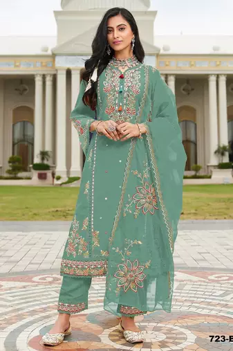 Blue heavy cotton embroidered semi stitched suits
