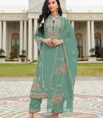 Blue cotton embroidered Embroidered suit-Full Stitched Free size