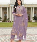 Purple cotton embroidered Embroidered suit-Full Stitched Free size