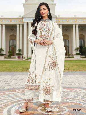 White cotton embroidered Embroidered suit-Full Stitched Free size 1